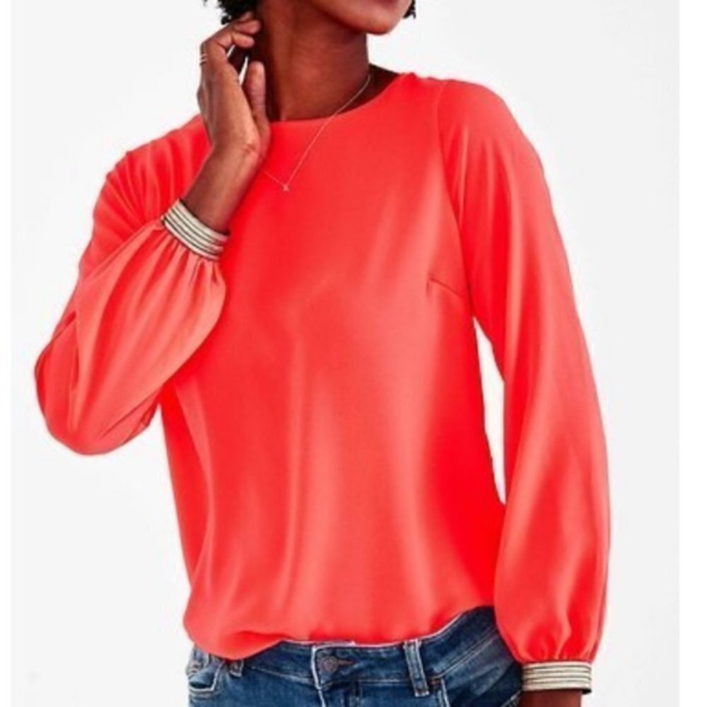 Stella & Dot Soiree Neon Coral Gold Metallic Trim Top